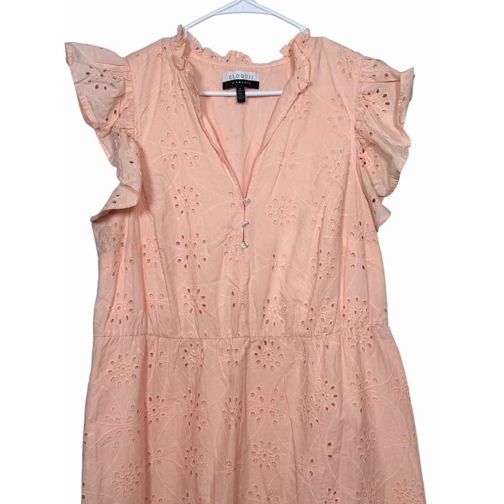 Eloquii Eyelet Midi Dress 18 Peach Cotton Ruffle Sleeve Lined Cottagecore - Picture 5 of 8